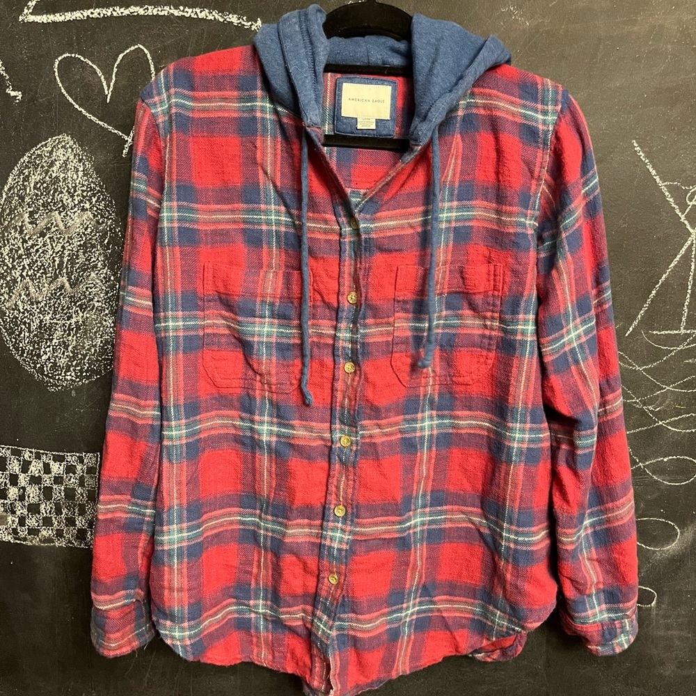 American Eagle plaid shirt with hood